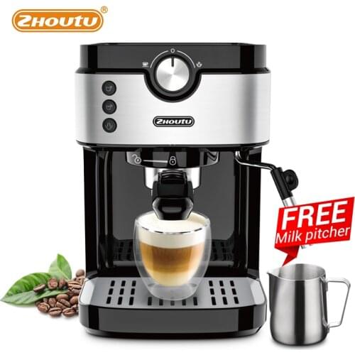 Zhoutu 19 Bar Espresso Coffee Maker Machine with Milk Frother for Espresso, Latte and Mocha, Cappuccino,1372-1633 W