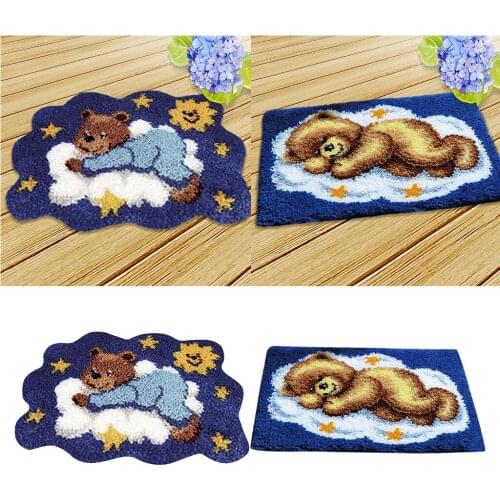 2 Sets Sleeping Bear Latch Hook Rug Kits Carpet Cushion DIY Needlework Crocheting Embroidery Kit