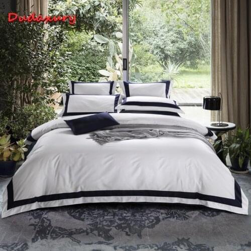 Dudaxury Luxury Bedding Set Line Printing Decoration Duvet Cover Pillowcase Set King Queen Duvet Cover White Home Textile 3pcs