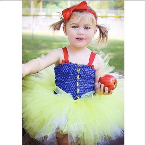 Lovely Girls Princess Tutu Dress Kids Fluffy Crochet Tulle Dress Ball Gown with Red Ribbon Bow Children Cosplay Party Dress 1Pcs