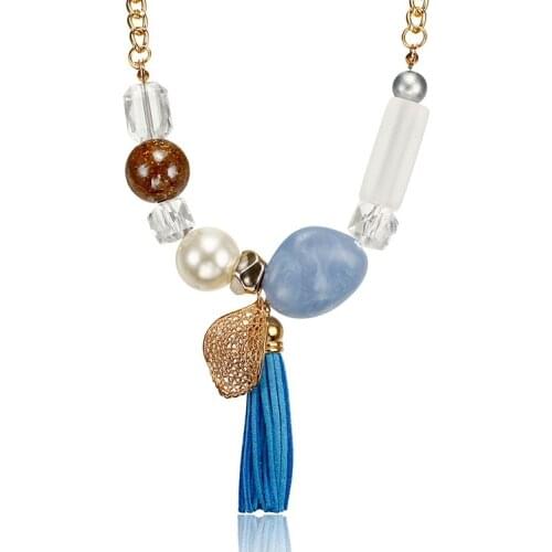 Fashion Womens Acrylic Beads Necklace Simulated Pearl for Women Long Tassel Necklaces Pendants Adjustable Chain Jewelry