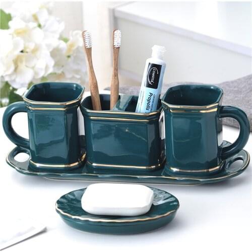 Bathroom Accessories Set Ceramics Soap Dish Toothbrush Holders Soap Dispenser Soap Box Tooth Cup with Try Home 5pcs/set