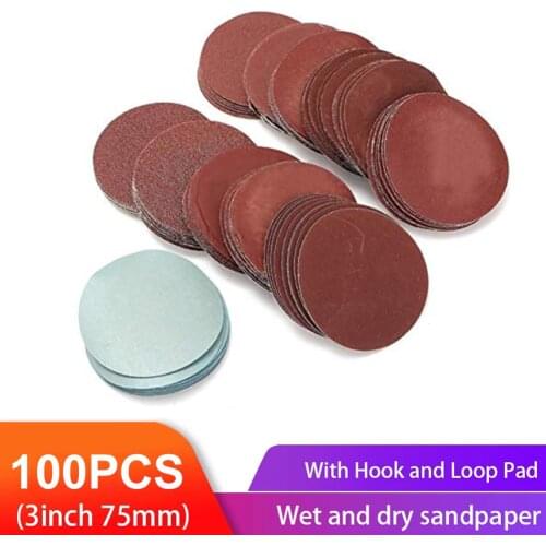 100 Pieces of 3 Inch 75 MM Sandpaper Round Grinding Wheel Hook and Loop Sandpaper Polishing Pad 80-3000 Grit Polishing Pad