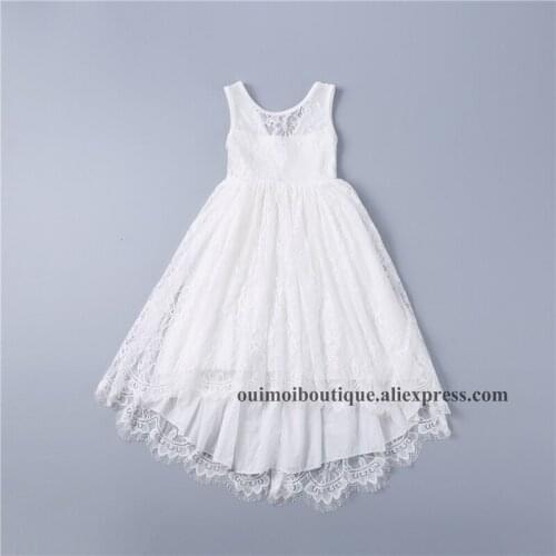 2019 New Full Lace Kids Trumpet Long Dress Sleeveless White Princess Maxi Clothes for Wedding Birthday