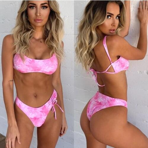 2020 new style tie-dye bikini ladies bikini rainbow swimsuit high waist two-piece swimsuit thickened bikini suit swimwear