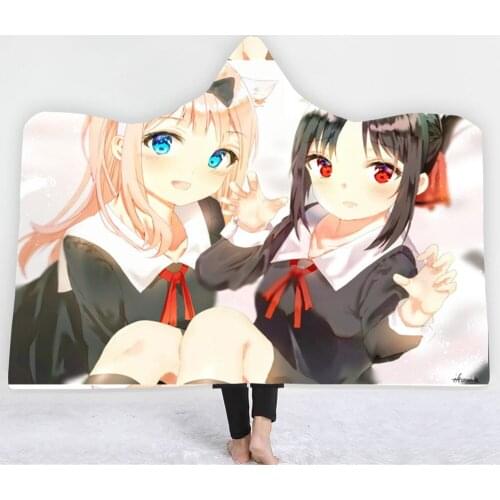 Lovely Girls Hooded Blanket 3D Print Cartoon Fleece Blanket Japan Anime Wearable Blanket Nap Office Sofa Soft Throw Blanket