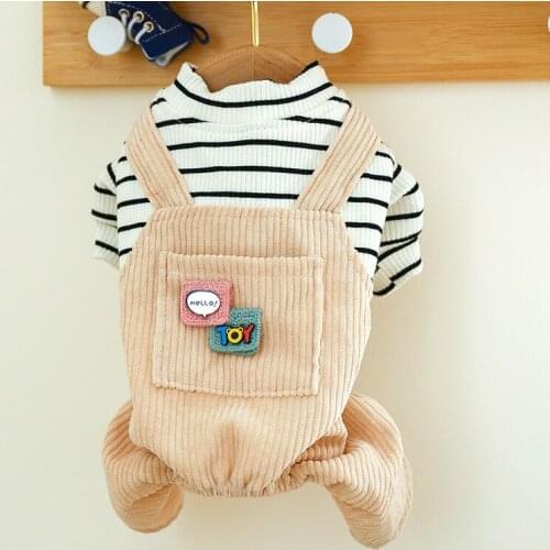 Pet Clothes Autumn Dog Clothes Teddy Four-legged Clothes Black White Striped Pocket Overalls for Dogs