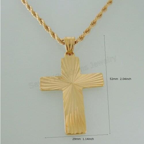 YELLOW GOLD GP FILL BRASS 24" ROPE NECKLACE&JESUS CROSS GOD CARVED SURFACE HAND MADE PENDANT