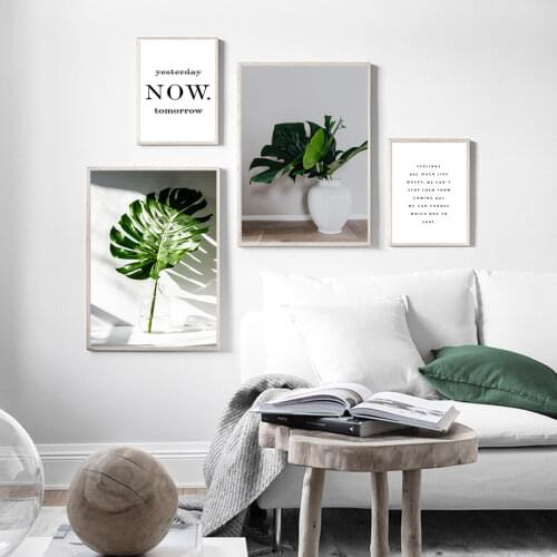 Nordic Moderno Simple Poster Canvas Wall Art Print Pictures For Living Room Monstera Leaf Letter Decoration Maison Bilder