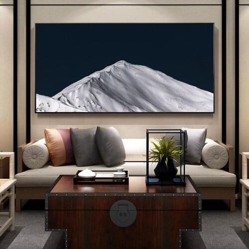 Simple Nordic snow mountains far mountains black and white landscape art poster living room decoration picture printing