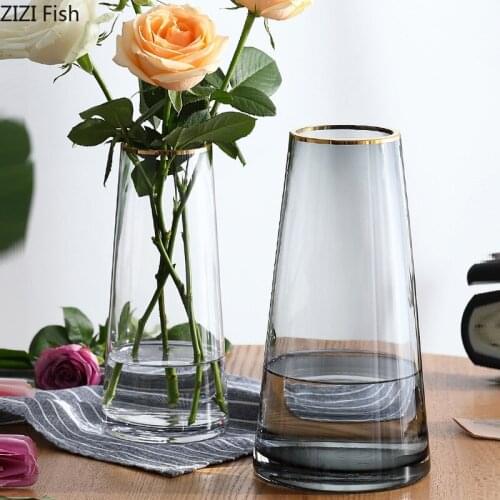 European Style Luxury Gilt Transparent Glass Vase Art Hydroponic Rose Flower Vase Living Room Porch Dining Table Vase Decoration
