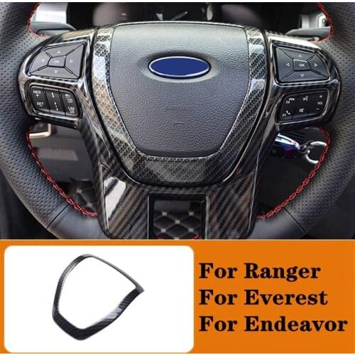 Carbon Fiber Steering Wheel Frame Decorator Horn Cover for Ford Ranger Everest Endeavour 2015-2021 Accessories