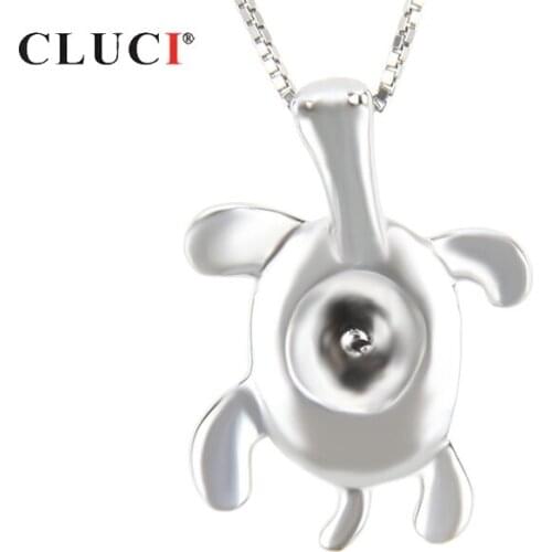 CLUCI Silver 925 Turtle Shaped Pearl Pendant Mounting 925 Sterling Silver Charms Pendant for Women Necklace Jewelry SP019SB