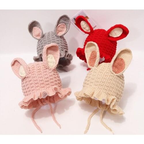 Cute Rabbit Ears Baby Girl Hat Winter Warm Knitted Ear Protection Baby Hat Beanies Infant Toddler Kids Hat Bonnet