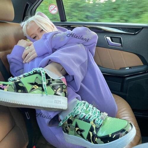 Rhinestone zip-up Hooded Two Piece Set Oversized Hoodies Jogger Pants Sets Female 2021 Sportswear Suit Womens Tracksuit Fleece