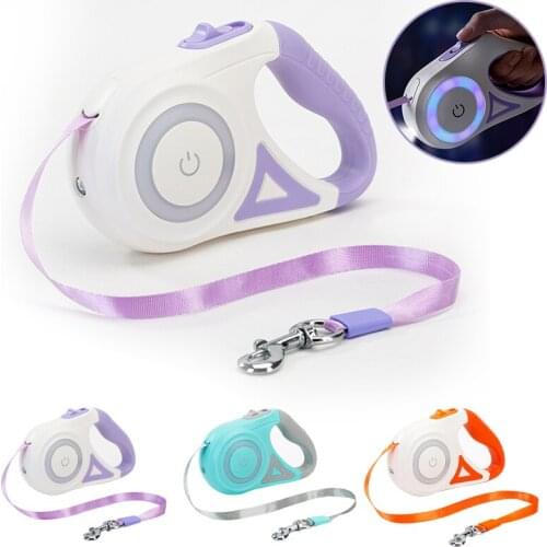 LED Retractable Dog Leash Durable Automatic Pet Leash with Flashlight Dog Cat Walking Leads Traction Rope Pet Accessories