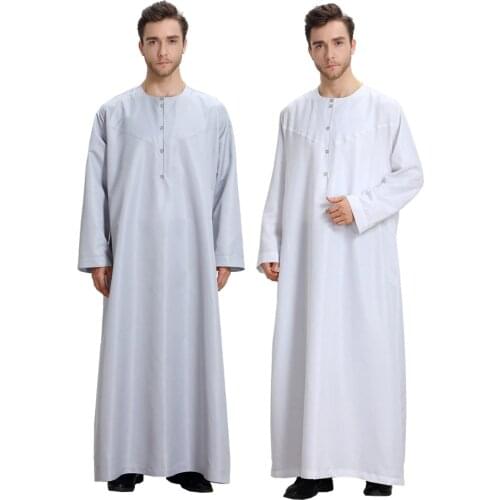 2021 Traditional Muslim Mens Saudi Thobe Robe Arabic Kaftan Dress Arab Dubai Long Sleeve Islamic Man Jubba Thobe Plus Size