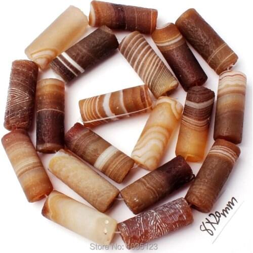 High Quality 8x20mm Frosted Natural Brown Banded Agates Column Shape DIY Loose Beads Strand 15" Creative Jewellery Making w3233
