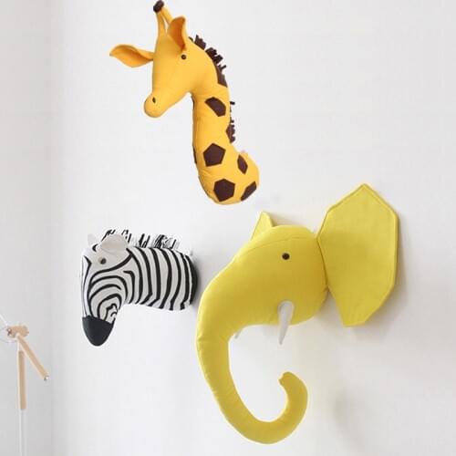 Zebra/Elephant/Giraffe 3D Animal Head Wall Mount Children Stuffed Toys Kids Room Wall Art Hanging Home Decoration Birthday Gifts