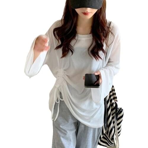 Tee T-shirts Femme 2021 Autumn Sexy Long Sleeve Tops For Women T-shirts Casual Rib Tops Tee Loose Top T-Shirt