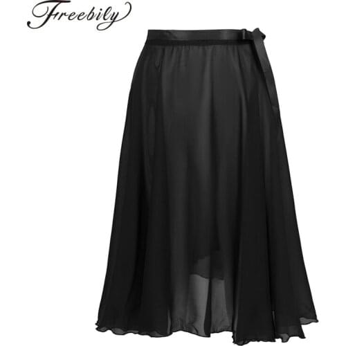 Women Sheer Chiffon Dance Wrap Over Scarf Skirt with Waist Tie Professional Ballet Tutu Adult Gymnastics Skating Practice Skirts
