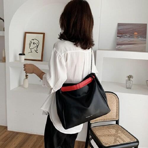 Women novelty black grey white color block tote handbag for female big large capacity unique design chain shoulder crossbody bag