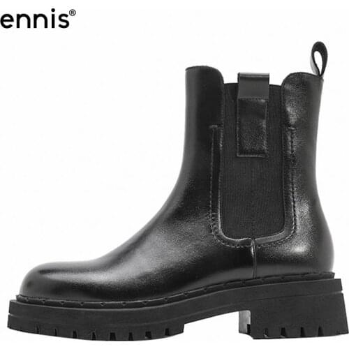 ENNIS New Women Boots Ankle Chelsea Boots Females Thick Bottom Shoes Platform Genuine Leather Boots Autumn Winter Designer Shoes