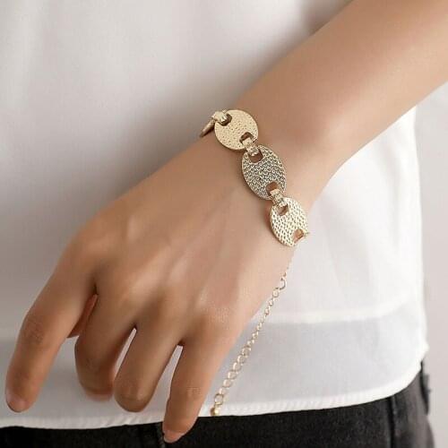 Vintage Exaggerated Irregular Pitted Surface Oval Chain Bracelets for Women Ladies Fashion Metal Geometric Bracelet Jewelry