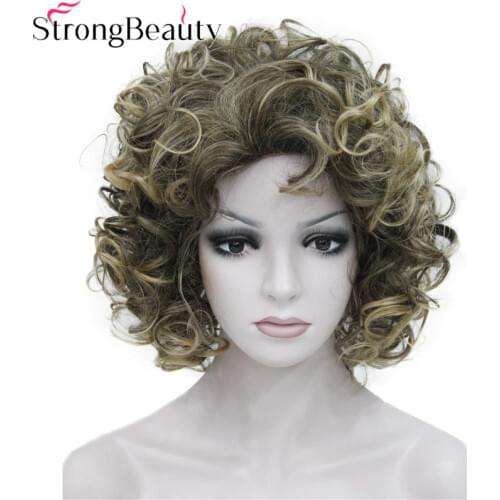 StrongBeauty Short Curly Wig Synthetic Hair Medium Wigs Capless Women Wig