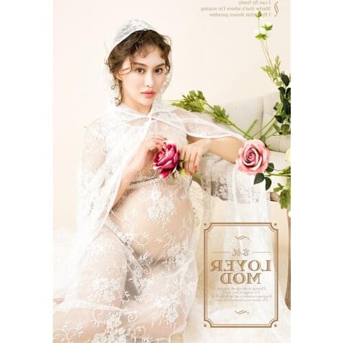 Women V-neck Gown Lace Maternity Maxi Dresses Fancy Shooting Photo Pregnant Women Dresses Photography Props Maternity Clothing