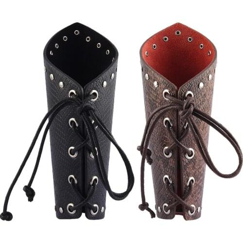 2 Pieces Archery Arm Armor Guard Bracer Leather Bow Shooting Protector Retro Lace Up Arm Warmers