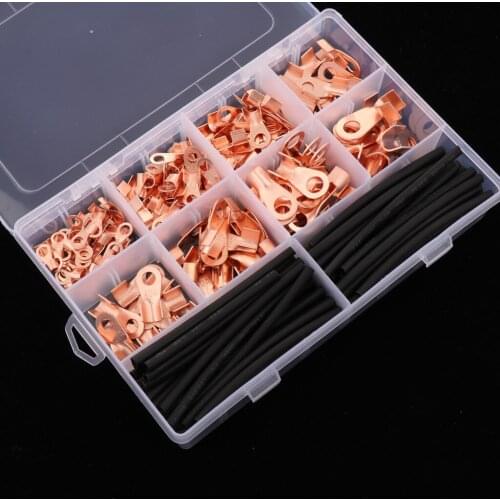 245PCS Open Barrel Wire Crimp Copper Ring Lugs Terminal Connector with Heat Shrink Tubing Assortment Kit