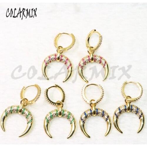 3 Pairs Gold cron earrings colorful zircon earrings Gift for lady Crystal earrings simple style wholesale earring50803