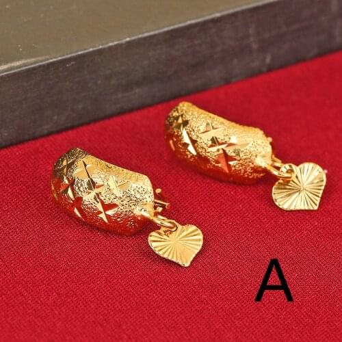 African Ethiopian Earrings For Women Girl Yellow Gold Color Dubai Heart Earrings Arab Middle Eastern Jewelry Mom Gifts