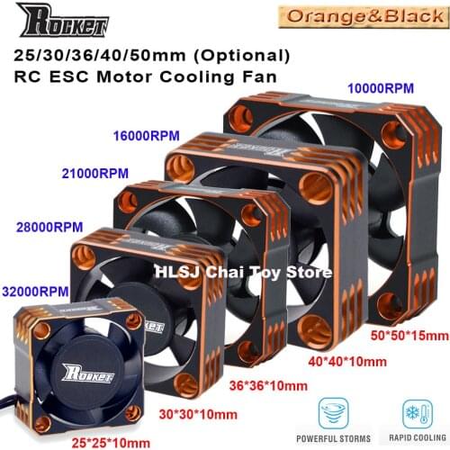 Surpass Hobby Rocket 25mm 30mm 36mm 40mm 50mm Aluminum Metal Cooling Fan For RC ESC Motor Heat Dissipation-Orange&Black