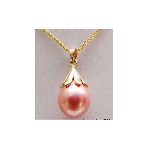 Fast SHIPPINGPink Drop South Sea Shell Pearl 18KGP Pendant & Necklace