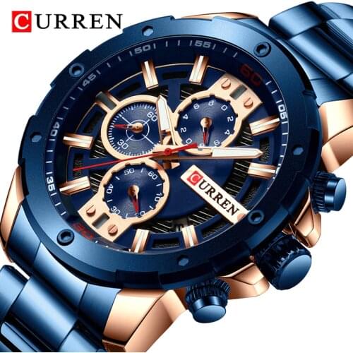 CURREN Business Mens Watches Top Brand Luxury Blue Steel Strap Watch Men Sport Waterproof Quartz Wrist Watches relogio masculino