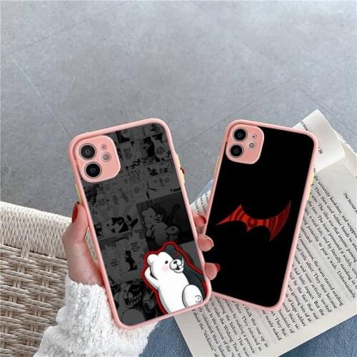 Danganronpa monokuma Phone Case For iPhone 12 11 Mini Pro XR XS Max 7 8 Plus X Matte transparent Pink Back Cover