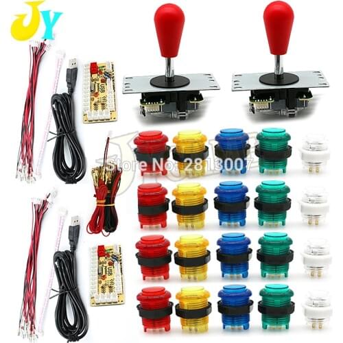DIY Joystick Arcade Kits 2 Players With 20 LED Arcade Buttons + 2 Joysticks + 2 USB Encoder Board + Cables Arcade Game Parts Set