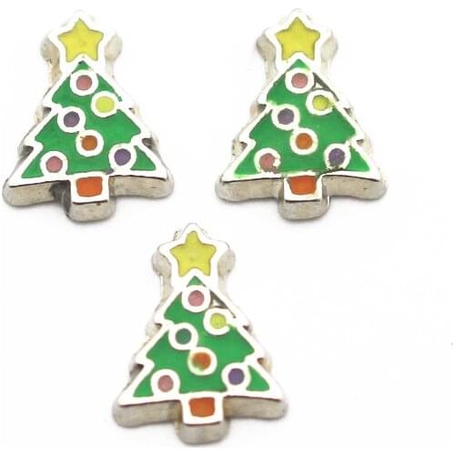 Hot selling 10pcs/lot Christmas Trees Floating Charms Fit Living Glass Floating Lockets Bracelet DIY Charms Jewelry Accessory