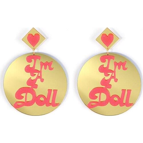 Statement Big Round Acrylic Drop Earrings For Women Geometric I AM A DOLL Long Dangle Earring Brinco Fashion Party Jewelry Gifts
