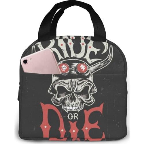 Skull With Ride Or Die Lunch Food Box Bag Insulated Thermal Food Picnic Lunch Bag for Women kids Men Cooler Tote Bag