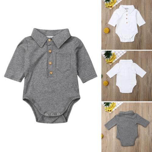 Baby Summer Clothing Infant Baby Boy Gentleman Solid Formal Bodysuit Short Sleeve Turn Down Collar Shirts Jumpsuit Set