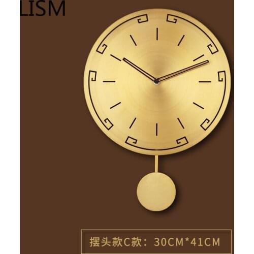 Wall Clock Mechanism with Pendulum Living Room Modern Design Nordic Art Simple Pure Copper Decoration Silent Orologio Da Parete