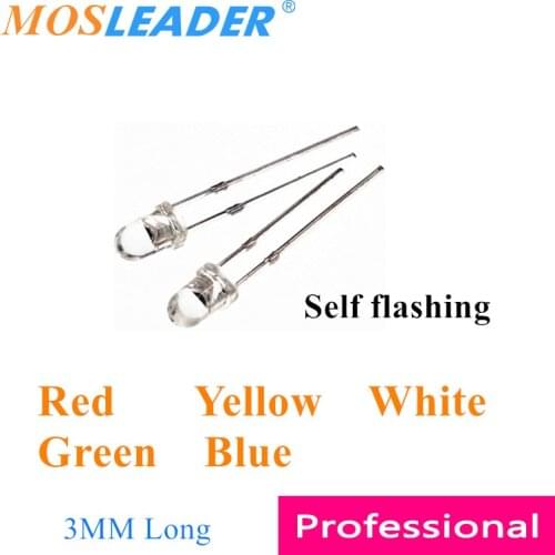 Mosleader 1000pcs 3MM Self flashing led Red Yellow White Green Blue Transparent Long pins Chinese F3 Self flash leds 1.5HZ
