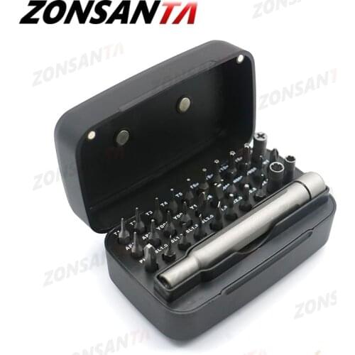 ZONSANTA Screwdriver Kit 31 Precision Magnetic Bits Dismountable Hex Screw Driver Set Mini Tool Case Mobile Phone Glasses Repair