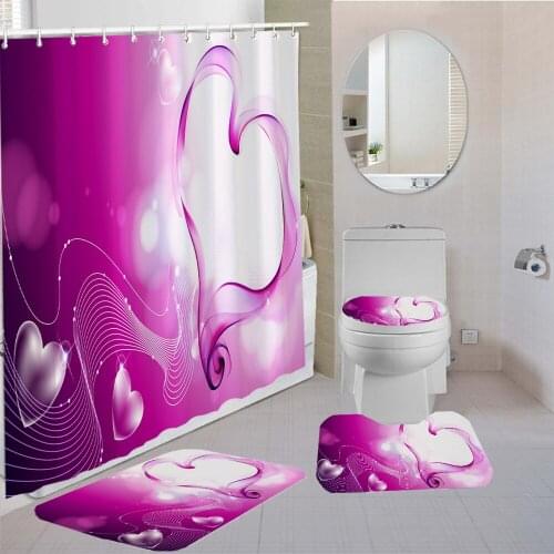3/4 Pieces Love Smoke Shower Curtains Sets Fashion Cartoon Pedestal Rug Home Textile Toilet Mat 3D Printing Bathroom Decor Set