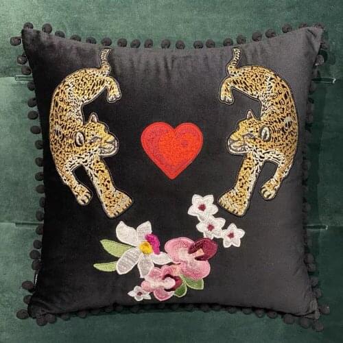 Embroidery Animal Cushion Covers Leopard Flower Pillow Cases for Bedroom Sofa Decorative Pillow Covers 45*45cm PC1