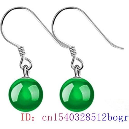 Jade Bead Earring Fashion 925 Silver Amulet Green Chalcedony Women Gifts Natural Jewelry