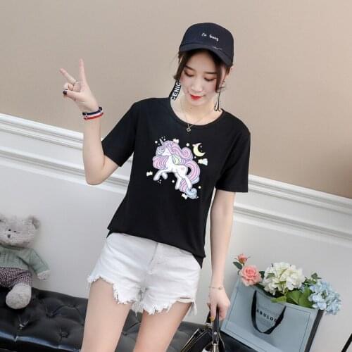 2021 Korean new womens short-sleeved round neck T-shirt women ins summer loose Hong Kong style student tops tshirts